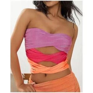 MICA'S Colorblock strapless top - Neon Orange with Pink Shades